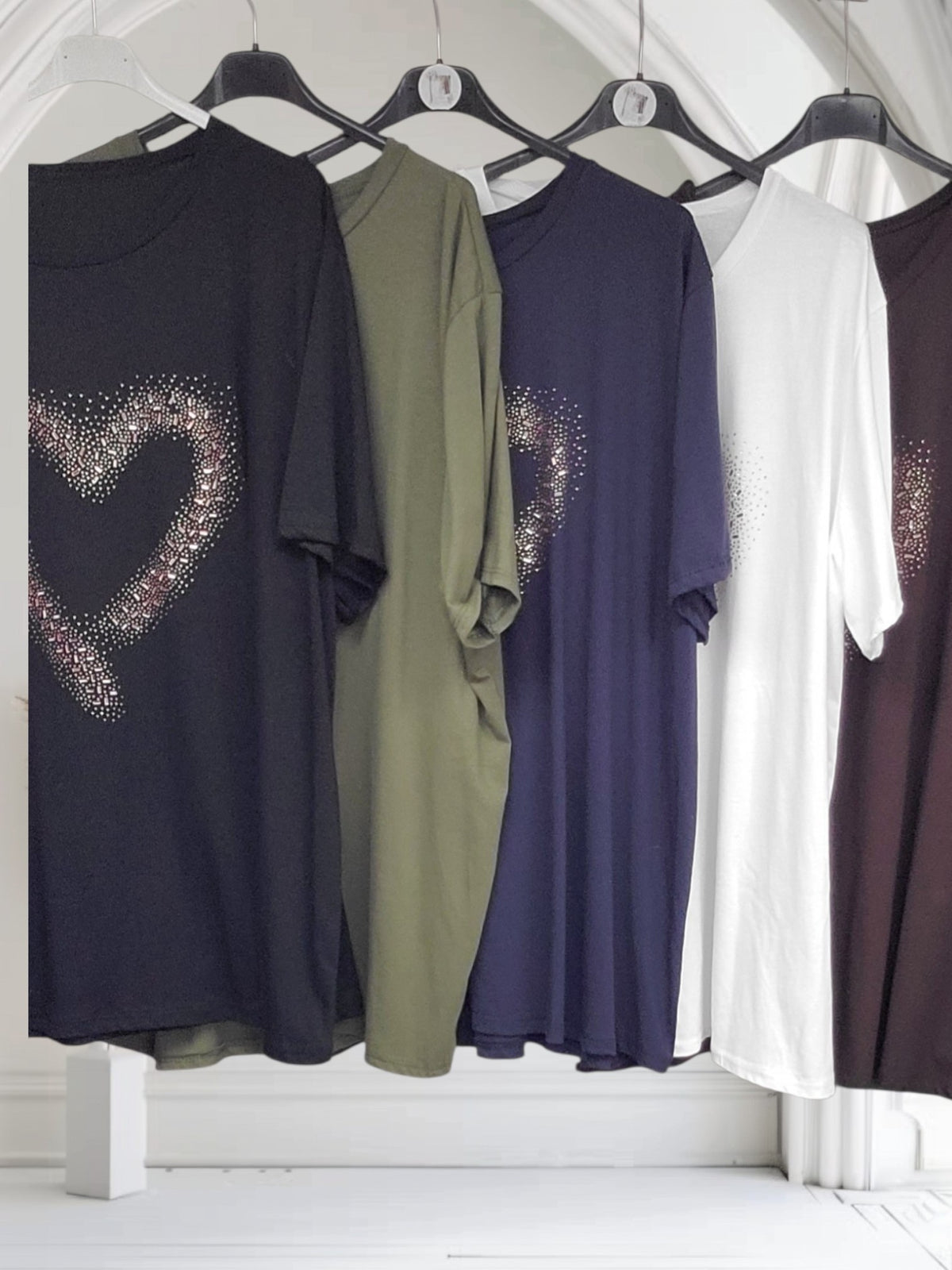 Ladies Diamante Heart Print Top-Sara
