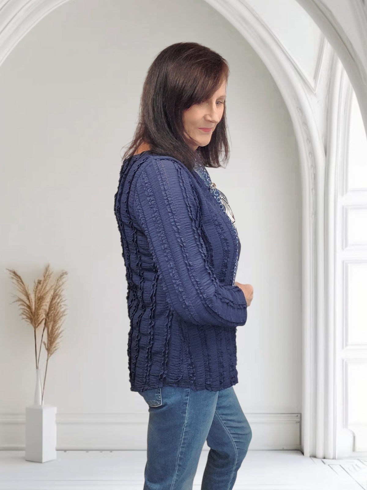 Women's Textured Long Sleeve Top with Matching Neck Scarf- Sarah
