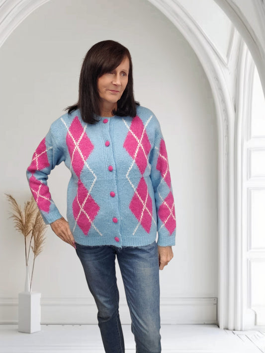 Women's Argyle Diamond Knit Button-Up Cardigan