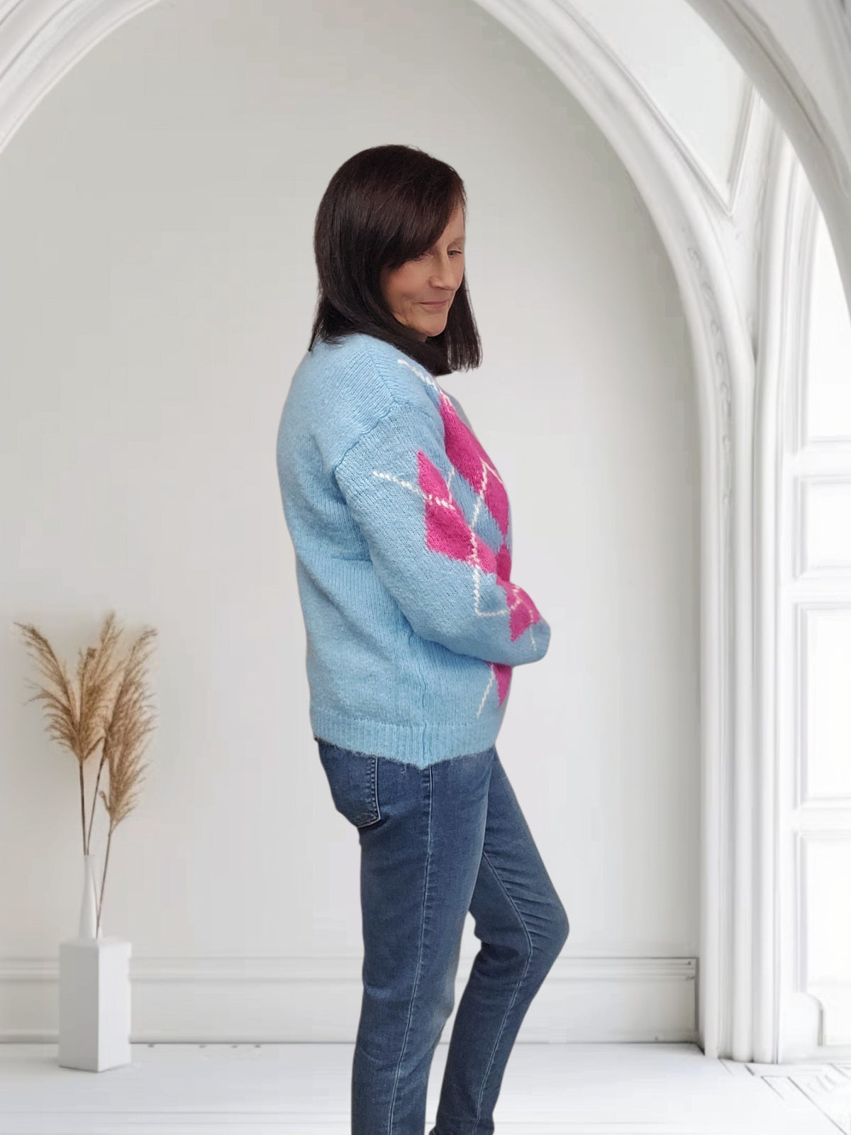 Women's Argyle Diamond Knit Button-Up Cardigan