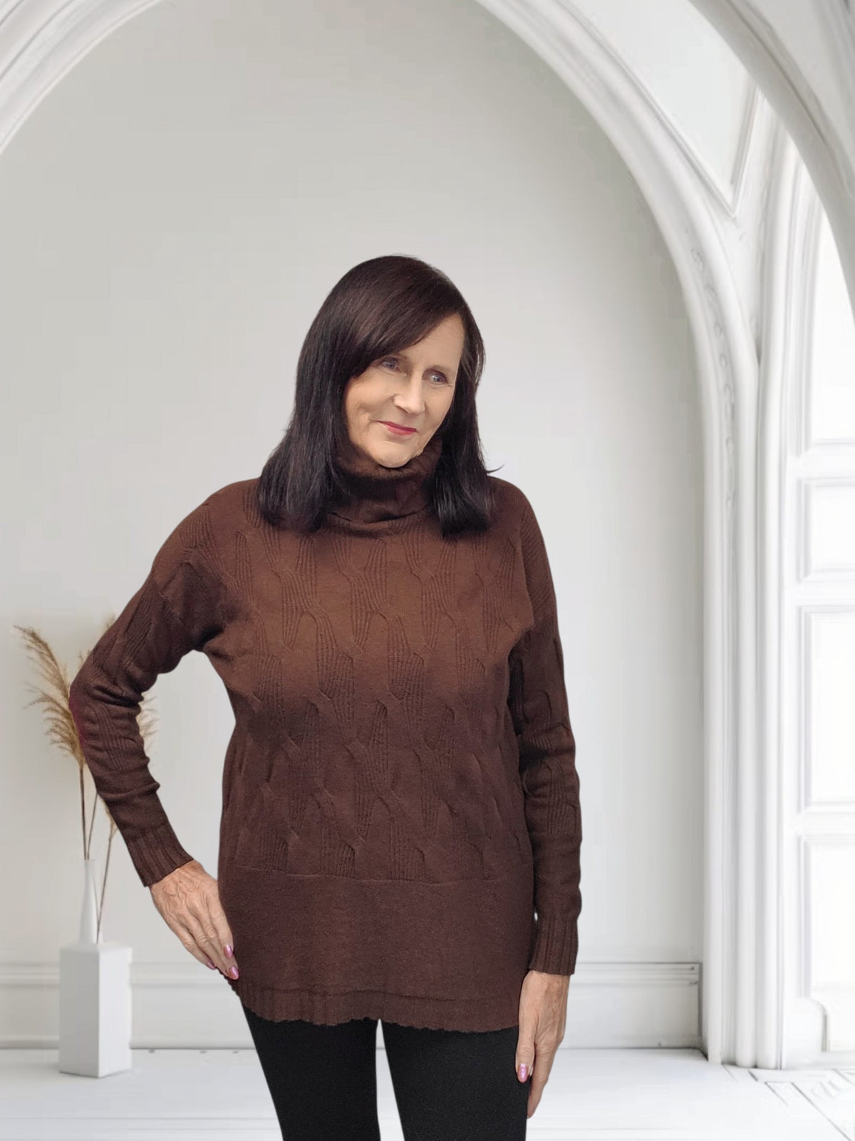 Ladies Ribbed Roll Neck Knit Jumper-Lili