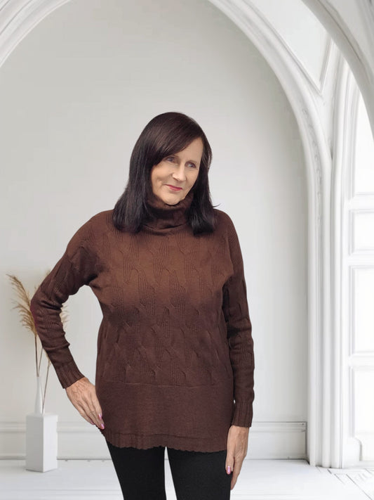 Ladies Ribbed Roll Neck Knit Jumper-Lili
