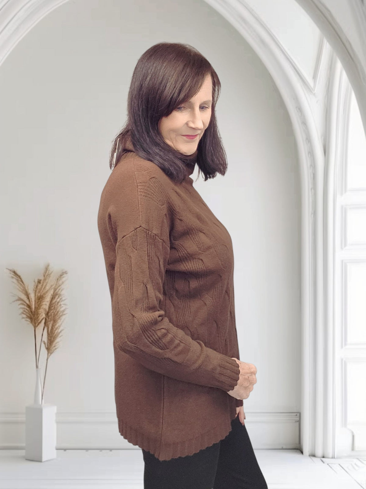 Ladies Ribbed Roll Neck Knit Jumper-Lili