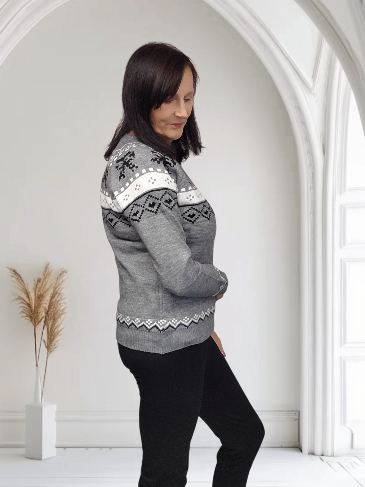 Ladies Bow Print Round  Neck Jumper-Becs