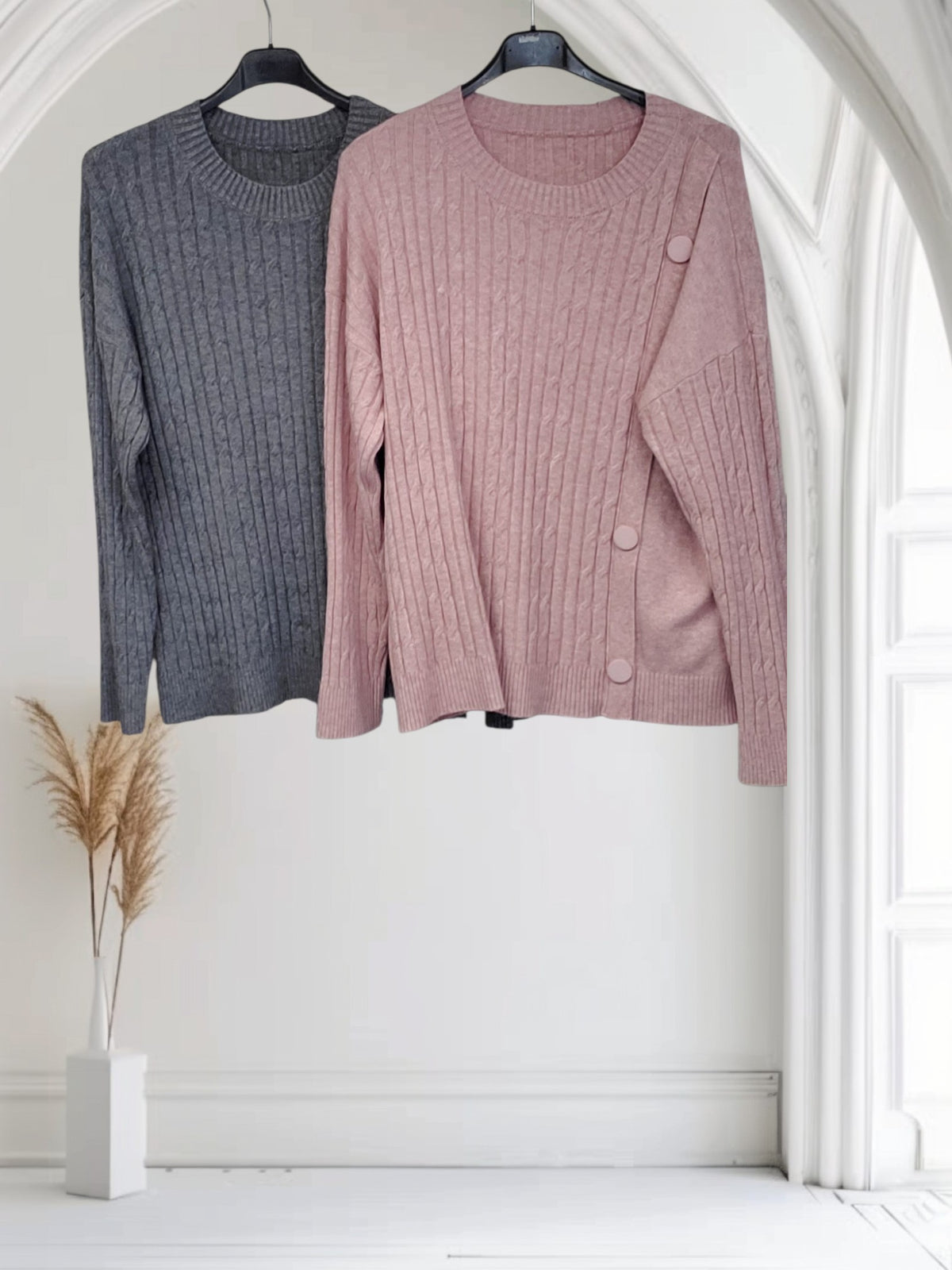 Ribbed Knit Jumper & Button Detail Cardigan-Shaz