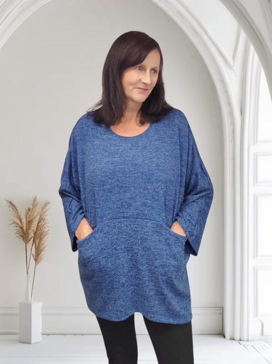 Ladies Marled Long Sleeve Top with Front Pocket- Mil