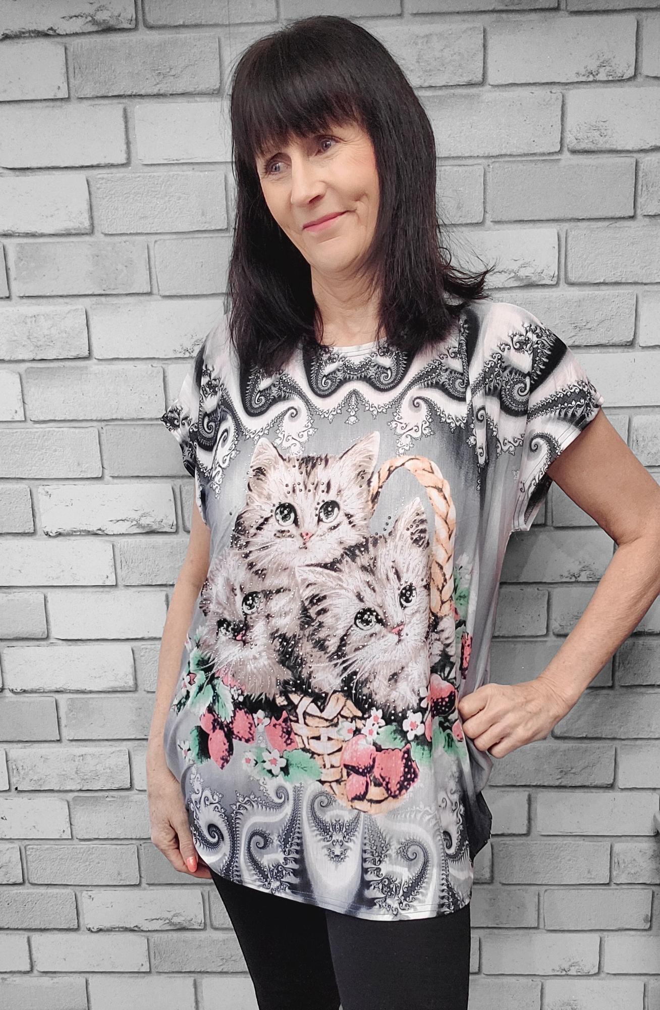 Perry  Short Sleeve Cat Top