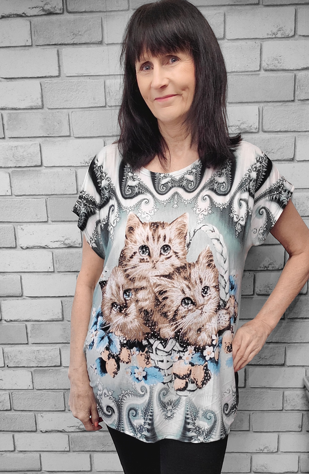 Perry  Short Sleeve Cat Top