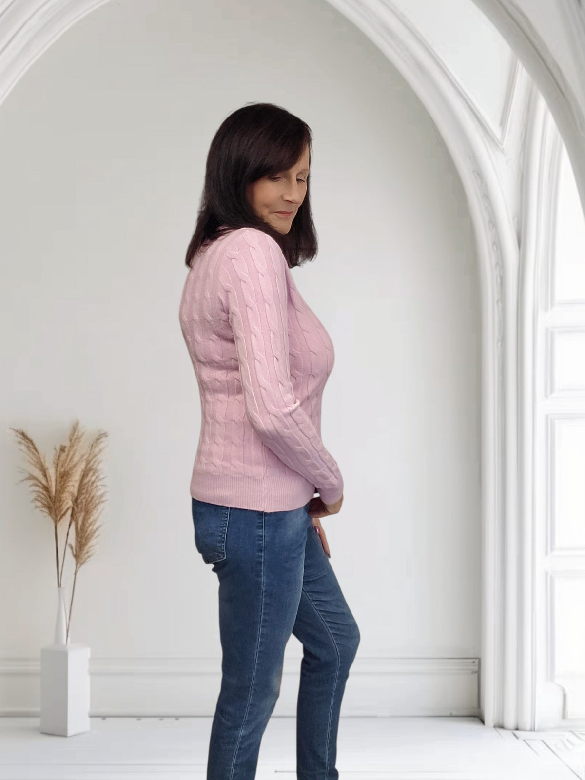 Ladies Cable Knit Round Neck Soft Knit Sweater-Kaza