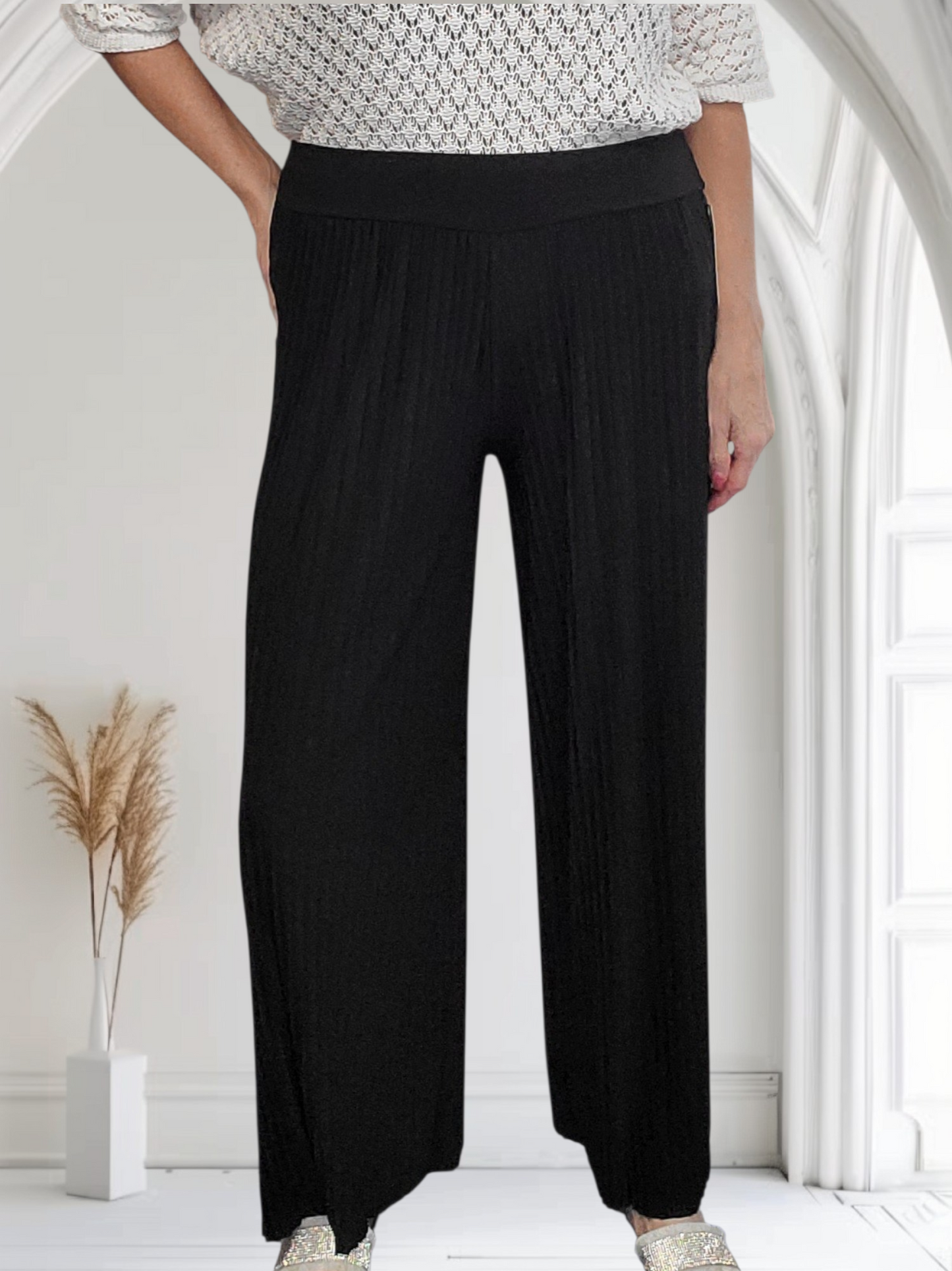 Pleated Wide Leg Palazzo Trousers