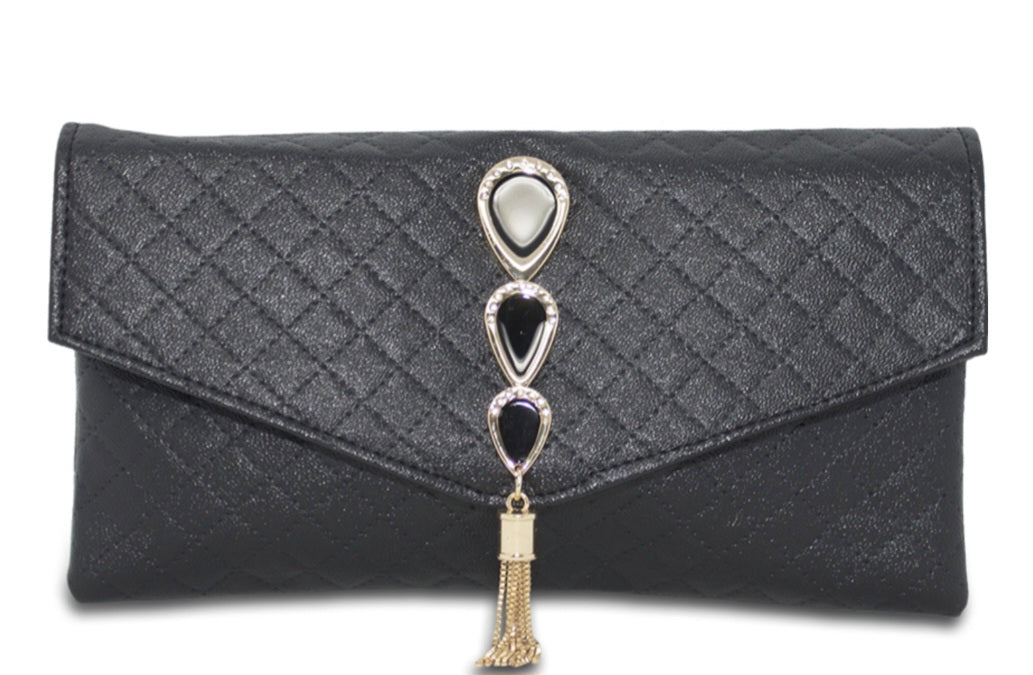 Elegant Quilted Evening Clutch Bag with Tassel Charm