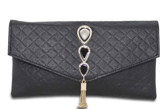 Elegant Quilted Evening Clutch Bag with Tassel Charm