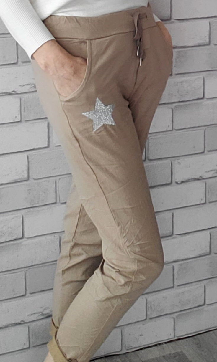 Lara Plain Magic Pants With Glitter Star - Couture Boutique