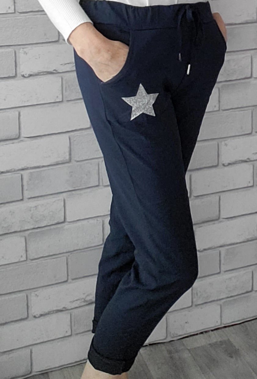 Lara Plain Magic Pants With Glitter Star - Couture Boutique