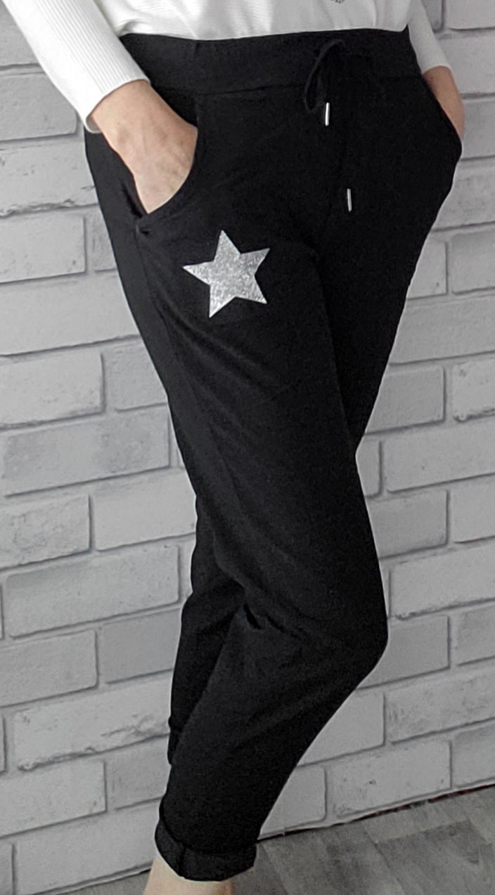 Lara Plain Magic Pants With Glitter Star - Couture Boutique