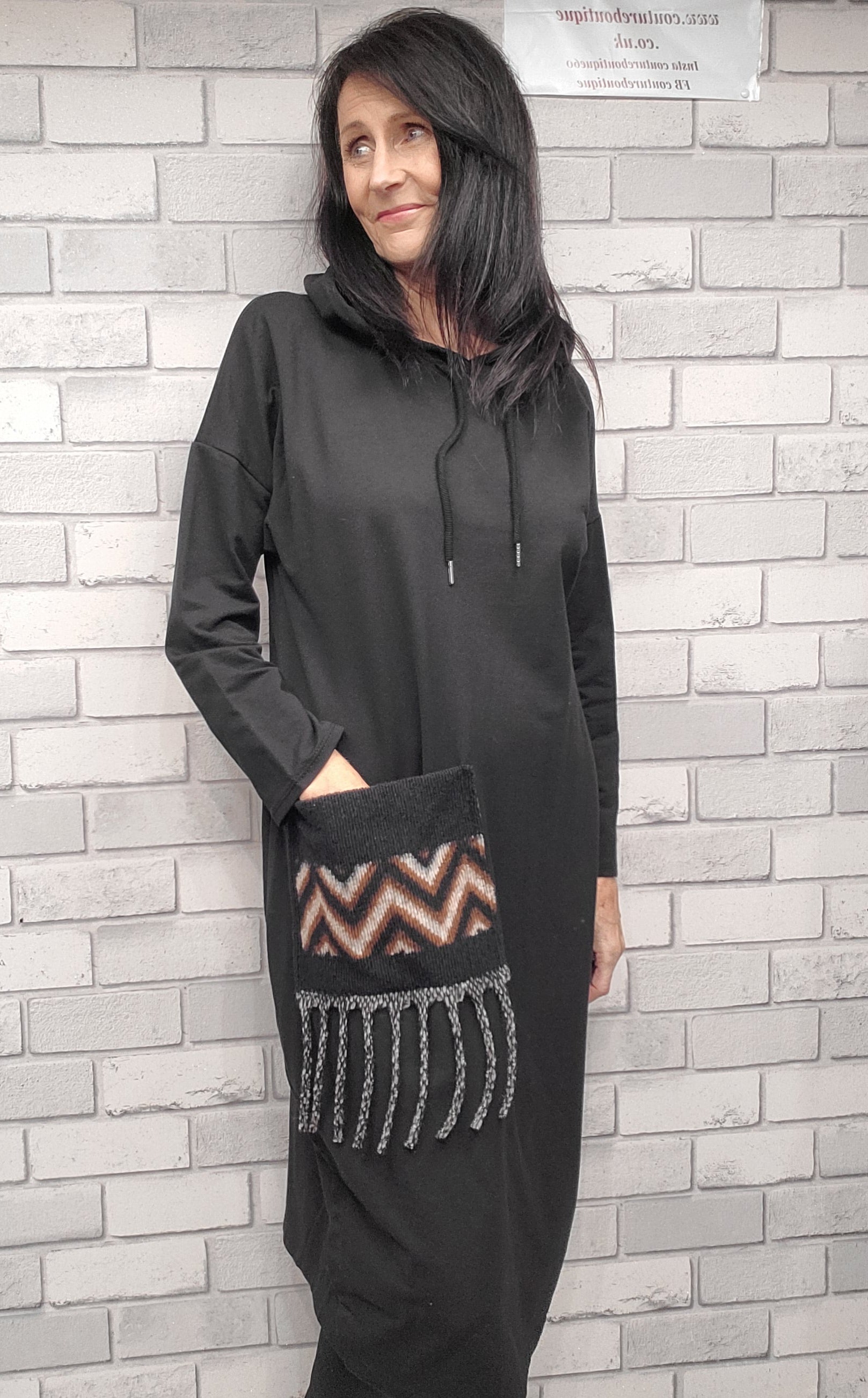 Julia Hooded Dress In Black With Pocket - Couture Boutique